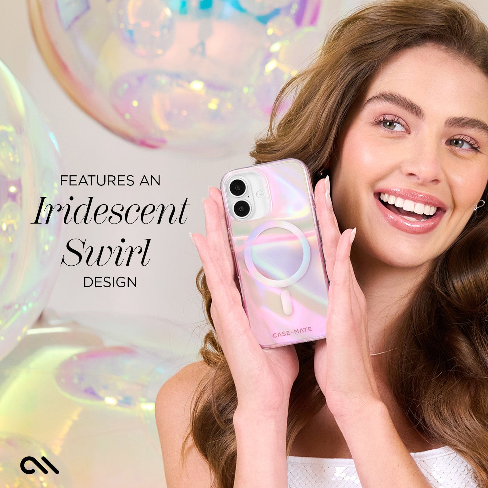 FEATURES AN IRIDESCENT SWIRL DESIGN